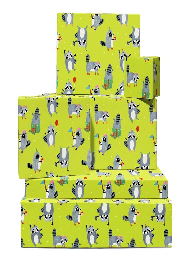 CENTRAL 23 Raccoon Wrapping Paper Funny - 6 Sheets Of Birthday Gift Wrap - Party Raccoons - Green Wrapping Paper For Men Women Kids - Comes With Stickers - Recyclable - Image 1